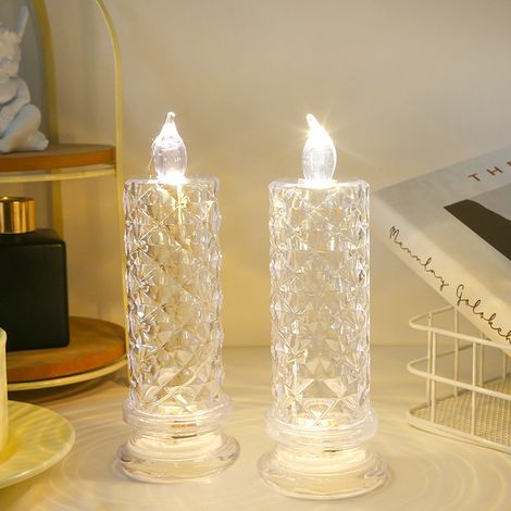 Bougies LED sans flamme, à piles, adaptées à la décoration (transparentes, 2 pièces)