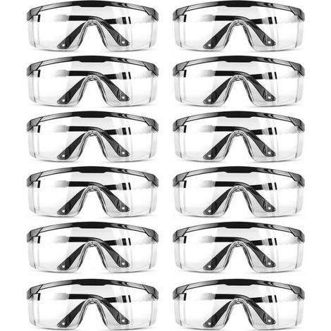 Lunettes de Protection, Lunettes Sécurité Réglables Lunette Anti Rayures Verres Transparents Bleu pour Les Lieux Travail Construction Bricolage Laboratoire Soudage(12pcs) (1/5)