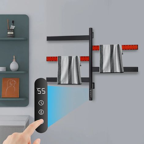 Scaldasalviette elettrico da bagno con rotazione di 180°, scaldasalviette elettrico da parete, scaldasalviette elettrico da bagno, radiatore scaldasalviette elettrico da bagno, 230 V, 90 W, nero (1/5)