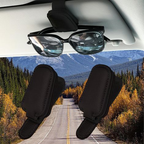 Porte lunettes de soleil pour voiture 2 pièces Porte lunettes pour pare soleil de voiture en cuir magnétique Porte lunettes Clip (1/5)