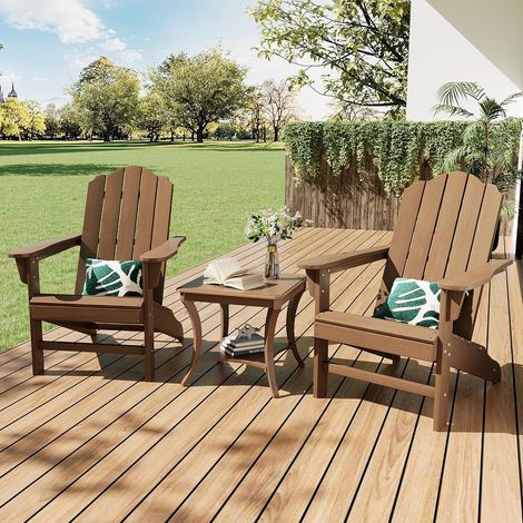 Fauteuil Adirondack marron HDPE aspect bois résistant UV ergonomique accoudoirs terrasse piscine (1/5)