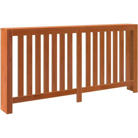 Cache-radiateur ciré marron, mesurant 169 x 19 x 84 cm, en pin massif. (1/5)