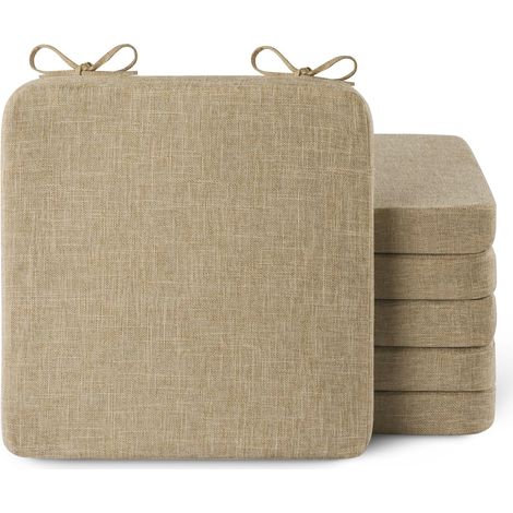 Lot de 6 coussins chaise carrés épais antidérapants 40x40x5 cm, beige (1/4)