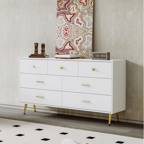 mobile contenitore 140x35x76 7 cassetti gambe oro bianco OKMYHOME (1/5)
