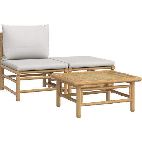 Set Salotto da Giardino 3pz con Cuscini Grigio Chiaro Bambù vidaXL (1/5)