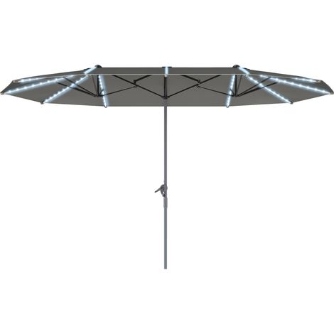 Parapluie double solaire LED aluminium polyester UPF50+ résistant UV abat-jour patio gris foncé