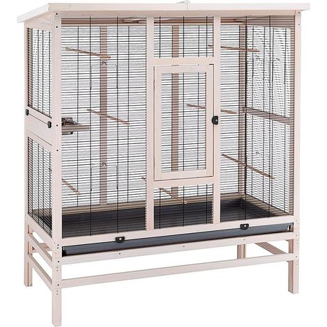 Volière en bois FSC pour canaris et perruches – Dimensions 131,5 x 67 x h 153 cm – Grillage anti-corrosion – Entretien facile avec tiroir amovible – Ferplast