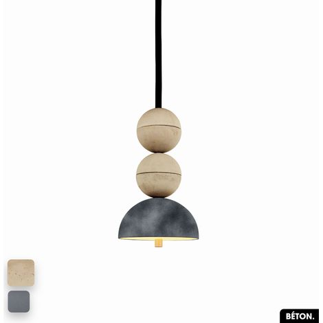 Lampe de suspension en béton velours - BOSFOR CONCRETE VELVET SABLE - GRIS 2 BALLES LED 14W (1/2)