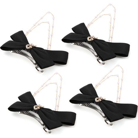 Set mit 4 Haarspangen aus Metall mit Schleife und Imitationsperlenketten für Damen. Große Schleife. (1/5)