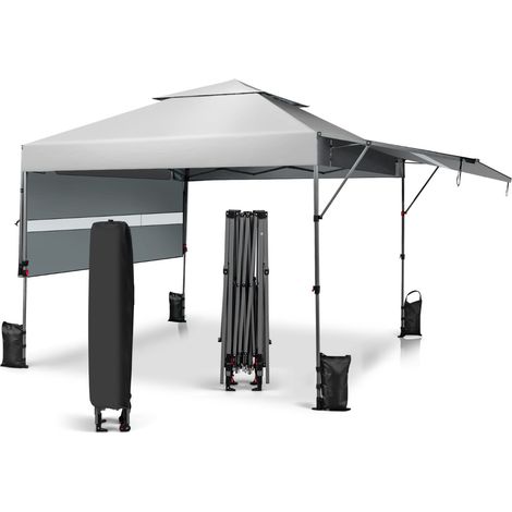 Tenda Pop-up istantanea all’aperto con doppia mezza tenda, Tettoia regolabile in altezza 3x5,37m Argento (1/4)