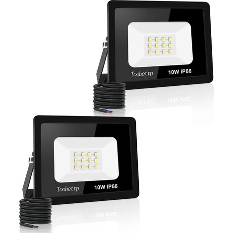 2PCS Projecteur LED Extérieur, 10W Spot LED Exterieur 1000LM Super Lumineux 6500K Blanc Froid Éclairage de Sécurité Extérieur IP66 Imperméable pour Garage Jardin Terrasse Parking (1/5)