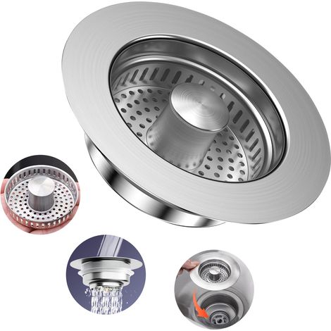3 en 1 Bouchon Evier Cuisine, Bonde Evier Cuisine, Pop-up en Acier Inoxydable Filtre Evier Cuisine, Bouchon Evier Trou 75-86 mm, avec Barre Anti-Blocage (1/5)