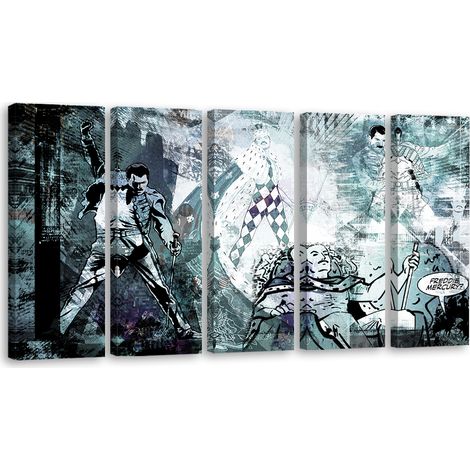 Tableau sur toile en 5 parties Freddie Mercury Chanteur 200x100 (1/5)