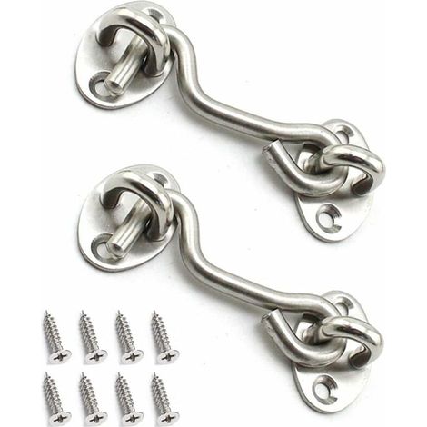 Türhaken aus Edelstahl mit 7,6 cm langen Schrauben für Garagentore und Gartenhäuser – Silber (1/4)