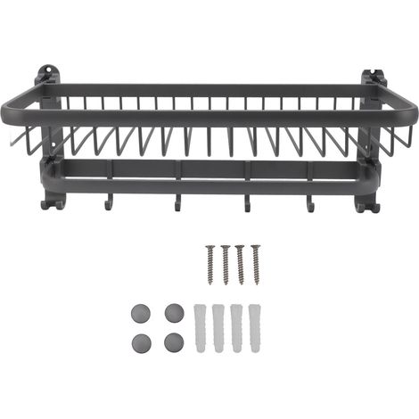Étagère porte-serviettes pliable avec crochets, sans perçage, en aluminium spatial résistant à la rouille, pour salle de bain ou cuisine, gris argenté (1/5)