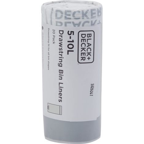 BLACK+DECKER 60909 Sacchetti della Spazzatura da 5-10 L con Nastro, Confezione da 20, Bianco, White, 5-10L Bin Liner