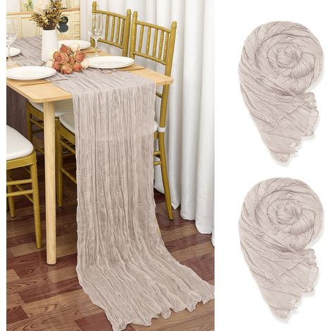 Lot de 2 Chemins de Table en étamine en Marron Gris, 90 x 300cm en Tissu de Gaze Rustique, Décoration de Table de Mariage Nappe pour fête de Mariage Douche Nuptiale décorations de Table