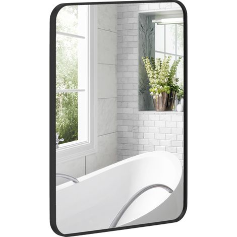 Espejo de baño rectangular Irovami con marco de metal, espejo decorativo para dormitorio, comedor o recibidor, 60 x 80 cm, negro.