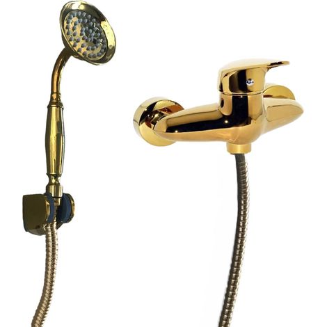 Mitigeur de douche apparent doré complet, ensemble de douche (1/3)