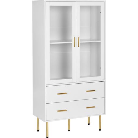 Vetrina con ante in vetro 2 cassetti Gambe d'oro Bianco Milora