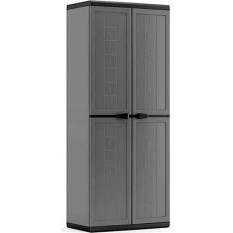 Keter – Armoire de jardin en plastique gris/noir – Dimensions 68 x 39 x 166 cm – Réglage des étagères – Poignée avec emplacement cadenas