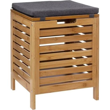 Banc de rangement, coffre de rangement en bois coloris naturel - longueur 35 x Profondeur 35 x Hauteur 49 cm (1/4)