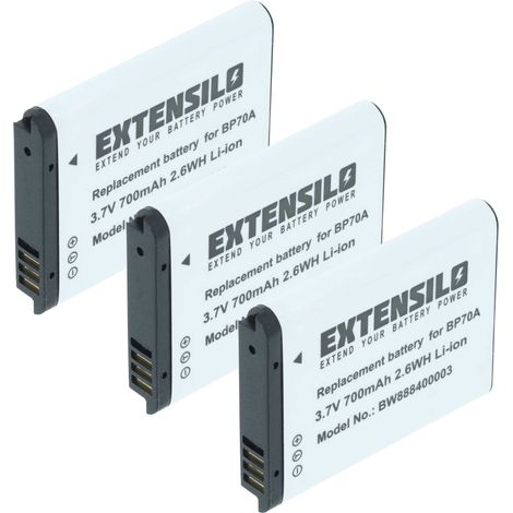 EXTENSILO 3x Akku kompatibel mit Samsung WB32F, ST95, WB32, WB31F, WB31, WB50F, WB50, WB35F, WB35, ST94, WP10 Kamera (700 mAh, 3,6 V, Li-Ion) (1/5)
