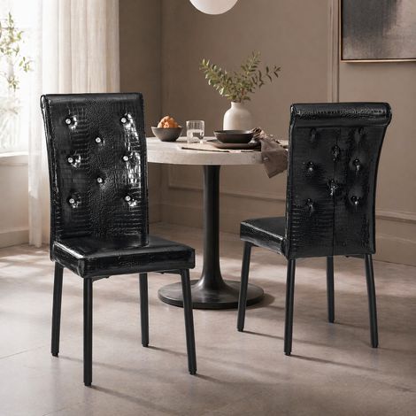 MEUBLIV Chaise de salle à manger noire vintage – lot de 2, sans matelas (1/5)