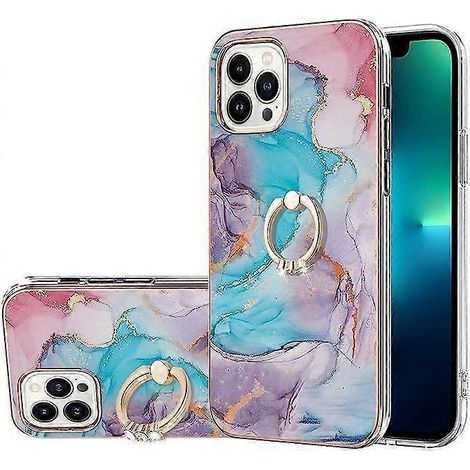 Coque à motif floral marbré pour iPhone 13 Pro Max, fine, anti-rayures et antichoc, en TPU souple plaqué, avec support annulaire à 360°, Galaxy Bl (1/4)