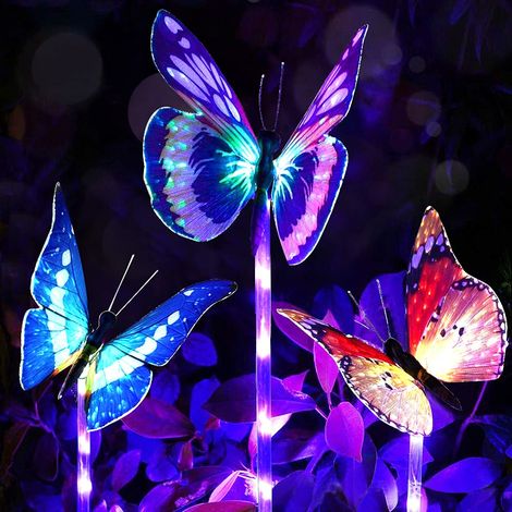 Lumières Solaires de Jardin Décoratives Extérieures,Paquet de 3 Lumières Actionnées Solaires de Jardin Avec Papillon Changements Multicolor (1/5)