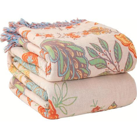 Couverture Bohème Réversible à Motifs Floraux et Pompons – Douce pour Canapé et Lit (1/5)