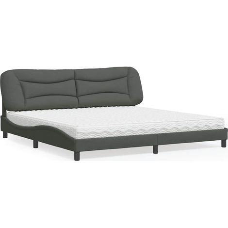 Cama con colchón Hvar tela gris oscuro 200x200 cm (1/5)