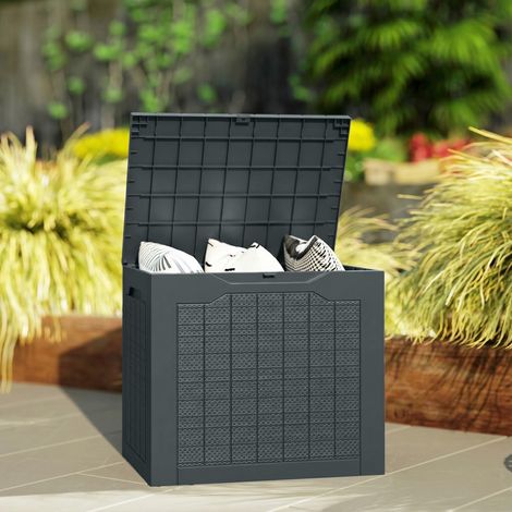 93-Liter-Gartenaufbewahrungsbox mit eingelassenen Griffen, wasserdichte Aufbewahrungstruhe für den Außenbereich, 56 x 41 x 50 cm, dunkelgrau