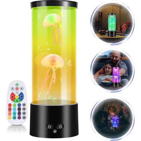 Wolketon LED méduse veilleuse lampe lave lampe d'ambiance RGB 3 niveaux de luminosité Artificielle