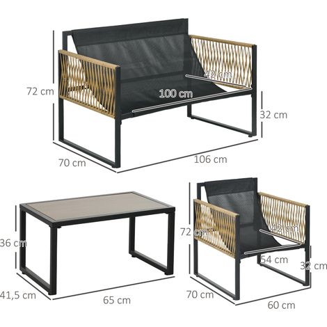 Ensemble 4 meubles de jardin rotin élégant : 1 table basse verre,2 fauteuils et 1 canapé double,parfait pour aménagement extérieur.