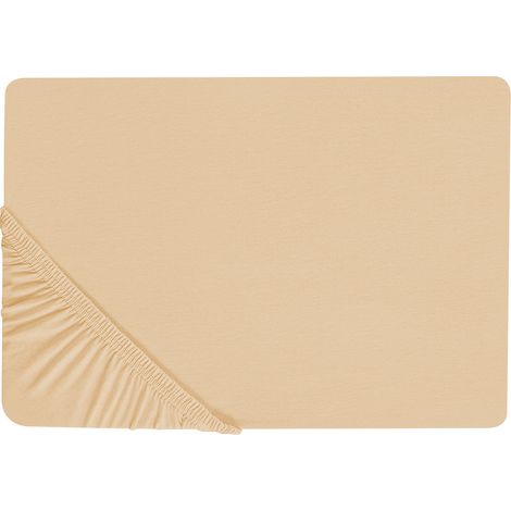 Sábana de algodón beige arena 200 x 200 cm ajustable bordes elásticos sólido Janbu