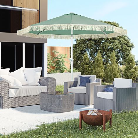 Parasol de jardin parasol extérieur inclinable parasol à franges avec manivelle 8 baleines dim. Ø 2.65 x 2.45 H m vert (1/5)
