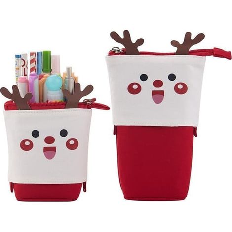 Support à crayons, trousse à crayons télescopique à motif de Noël, sac à maquillage en toile résistante (1/5)