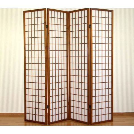 Biombo de 4 paneles en madera marrón y papel de arroz 175x176cm PAR06043 (1/4)