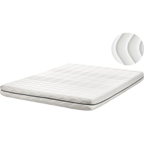 Beliani Memory Foam Mattress White PU H2/3 Medium Firmness EU Single Filling Memory Foam, Does Not Require Assembly, Holds up to 300 kg, For Back Pain Sufferers, 160 x 200 x 18 cm SERENITY MEMORY PLUS