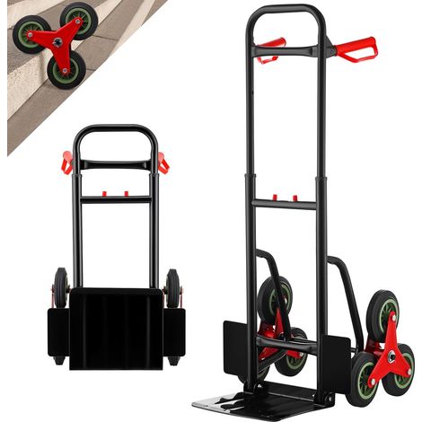 STANEW Carrello Portapacchi per Scale, Carrello Trasporto Bagagli, Robusta Struttura in Metallo, Ruote Scorrevoli con Battistrada Morbido, Altezza Regolabile 80-112 cm, Portasacchi 150 kg