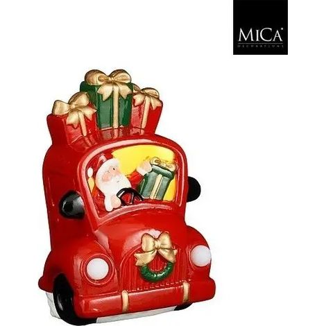 Auto decorativa navideña con Babbo Natale y LED a batería 14 x 9.5 x 21