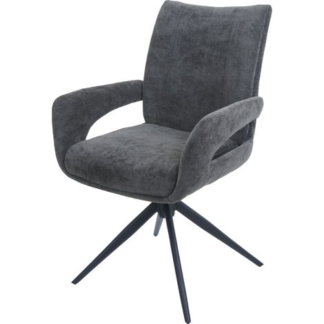 [JAMAIS UTILISÉ] Chaise de salle à manger HHG-273, chaise de cuisine, pivotante avec retour automatique, tissu/textile chenille (310 g/m²) Öko-Tex, gris foncé (1/5)