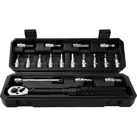 Clé dynamométrique double échelle 2-20 Nm, 1/4 pouce, 18 pièces, embouts préréglés, clé dynamométrique réglable pour la réparation de vélos et de voitures, avec coffret de rangement (1/5)