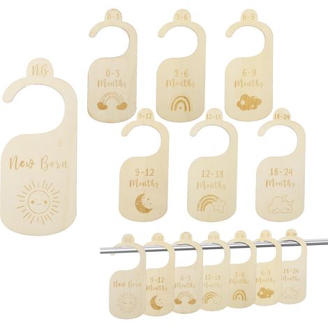 Baby-Größentrenner aus Holz, 7 Stück, Baby-Kleidertrenner, von Neugeborenen bis 24 Monaten, Baby-Garderobe, Baby-Garderobenteiler, Kleidungstrenner (Farbe: 1) (1/5)