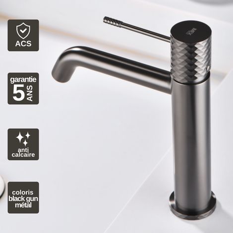 Robinet Mitigeur Lavabo Salle de Bain noir métal – Bec Bas Anti-Calcaire – Design Moderne - GENOVA IMEX (1/5)
