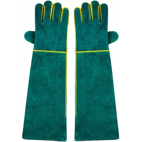 Paire de gants de soudeur longueur 58 cm en cuir de vachette doublés mousse, rouges, pour MIG, TIG, BBQ, jardinage, cheminée – DELKEVIC (1/3)