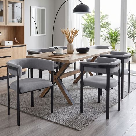 6 sillas de comedor, cómodas y transpirables, adecuadas para restaurantes, salas de estar, cafeterías y otros lugares, estilo moderno, respaldo completamente envolvente, tela de chenilla, gris (1/5)