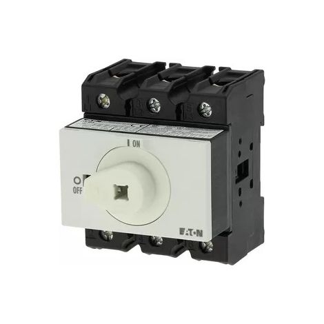 Eaton Interruptor principal, P3, 63 A, montaje intermedio, 3 polos, función de PARADA DE EMERGENCIA, con maneta giratoria roja y collarín de bloqueo amarillo, bloqueable en posición 0, con eje metálic