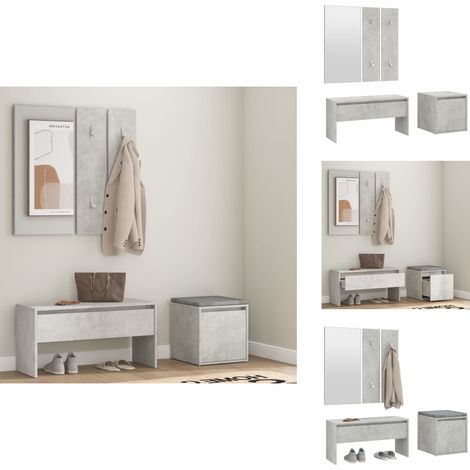 Ensemble de meubles de couloir Gris béton Bois d'ingénierie - Meuble D'entrée - Banc Coffre - Rangements Entrée - Meuble Hall - Décoration Intérieur (1/5)
